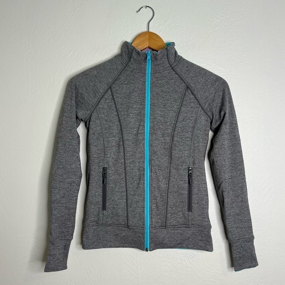IVIVVA Girls Reversible Zip-Up Jacket Gray Teal Full Zip Pockets Activewear 10